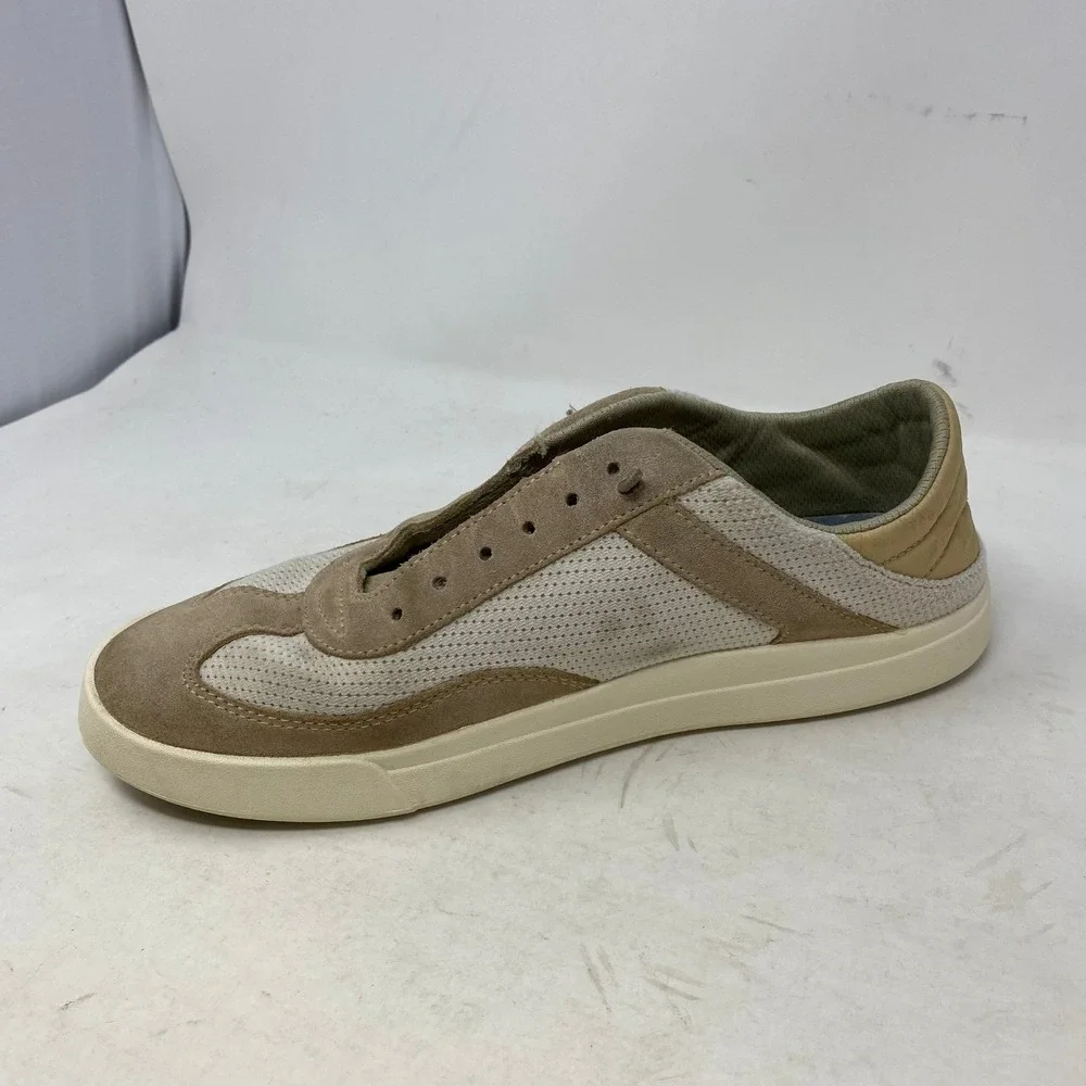OluKai Kilea Women 10 Tan Beige Leather Textile Lace‎ Up Sneakers 20494-3420